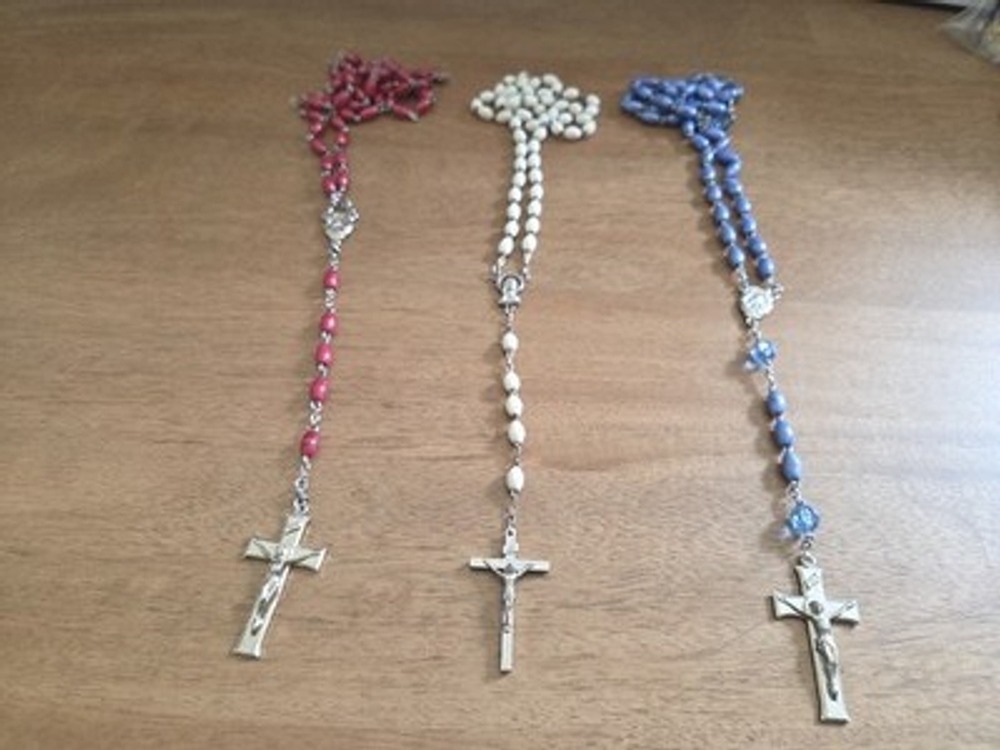 Lot Of 3 Catholic Rosary Beads Red White Blue Italy Crucifix Necklace